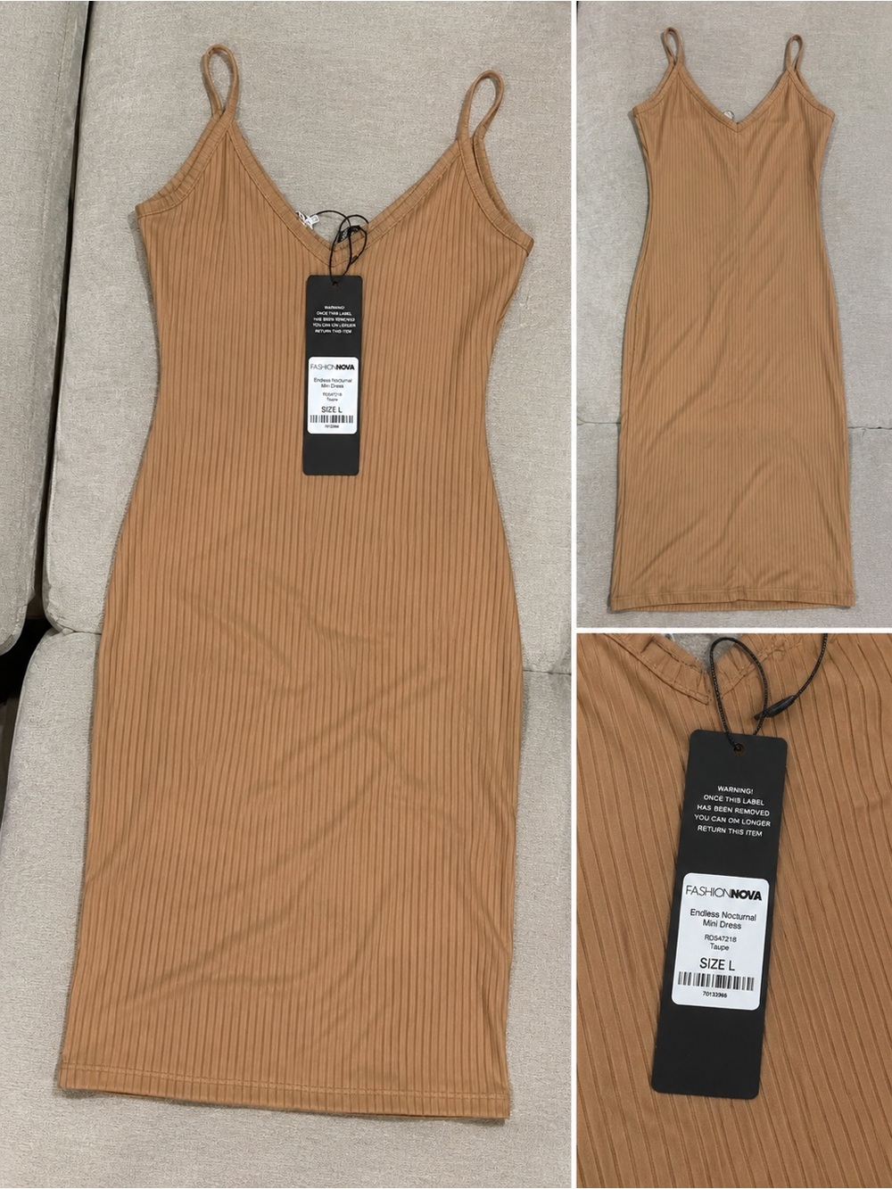 Fashion Nova Ribbed Slip Midi Dress - Camel - Picture 3 of 3